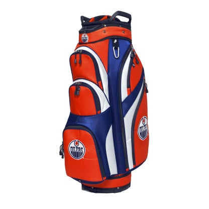 Edmonton Oilers NHL Orange/Navy Golf Cart Bag product image 1, provided for visual reference and product detail review