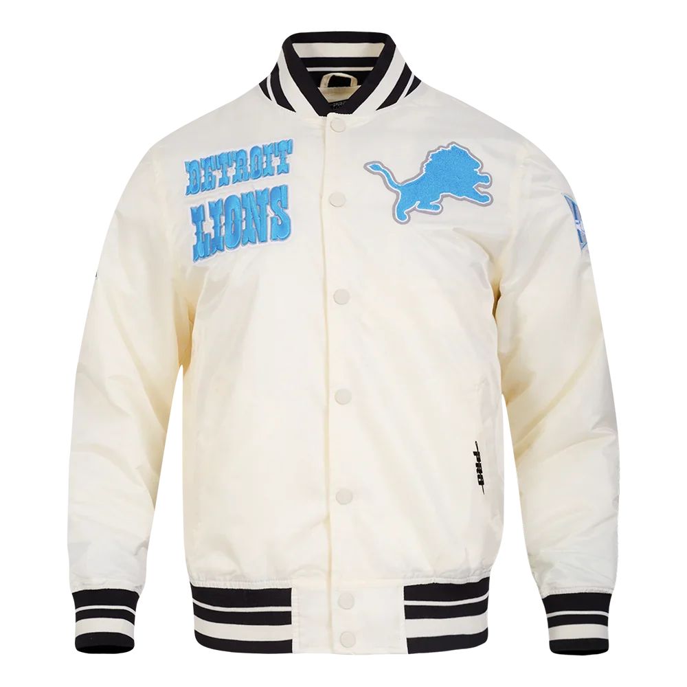 Detroit Lions Pro Standard Eggshell Retro Rib Satin Jacket product image 1, provided for visual reference and product detail