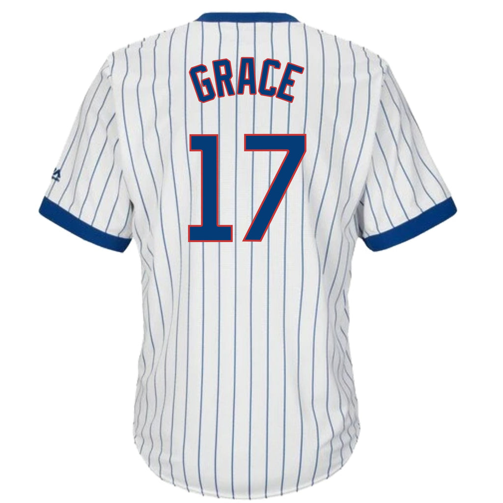 Mark Grace Chicago Cubs Cooperstown White Pinstripe V-Neck Home Men Jersey product image 2, provided for visual reference