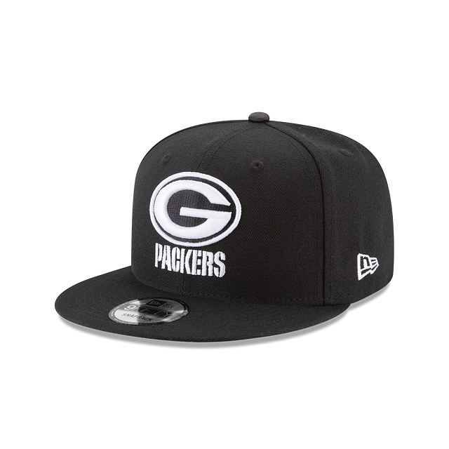Green Bay Packers NFL New Era Men Black White 9Fifty Basic Snapback product image 1, provided for visual reference and
