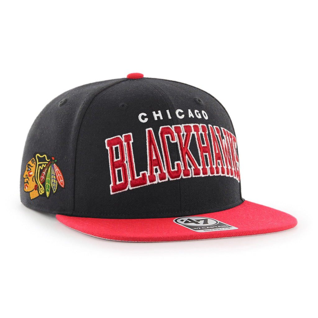 Chicago Blackhawks Black/Red '47 Captain Snapback Hat product image 2, provided for visual reference and product detail