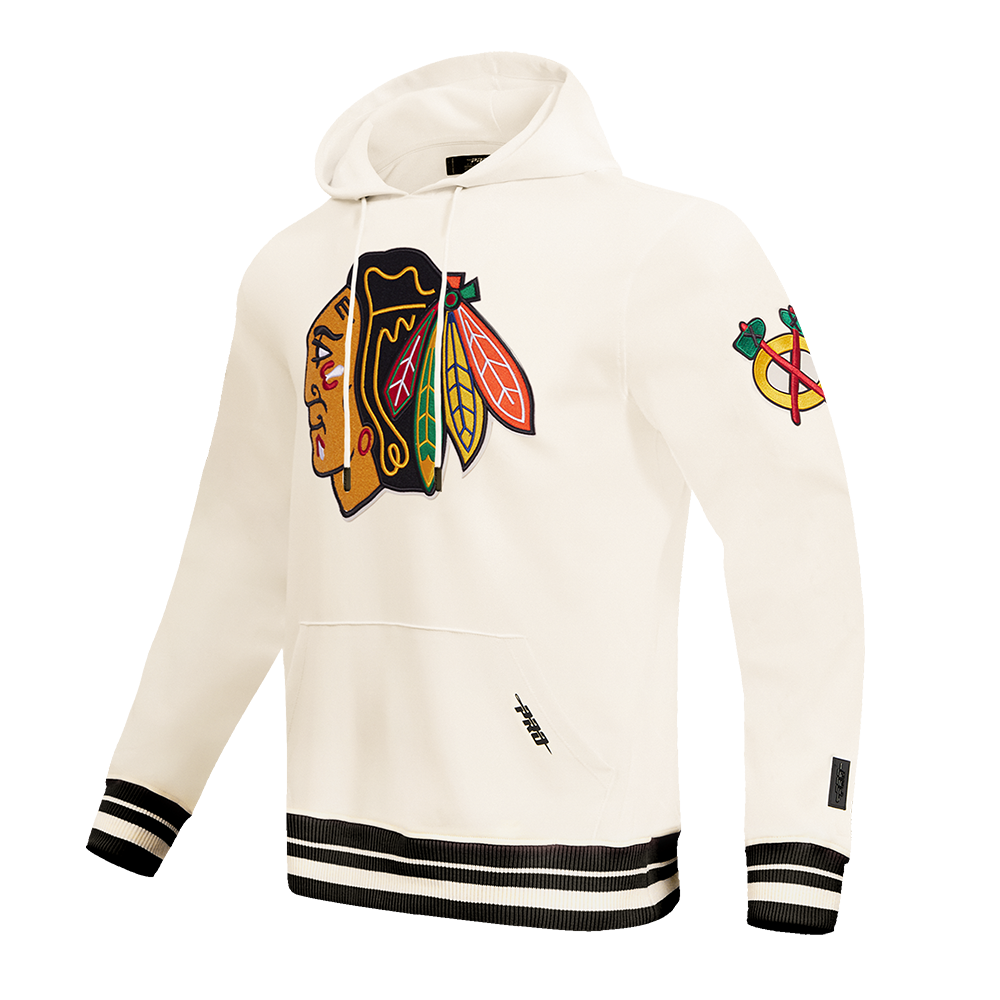 Chicago Blackhawks Cream Rib Fleece Hoodie product image 2, provided for visual reference and product detail review