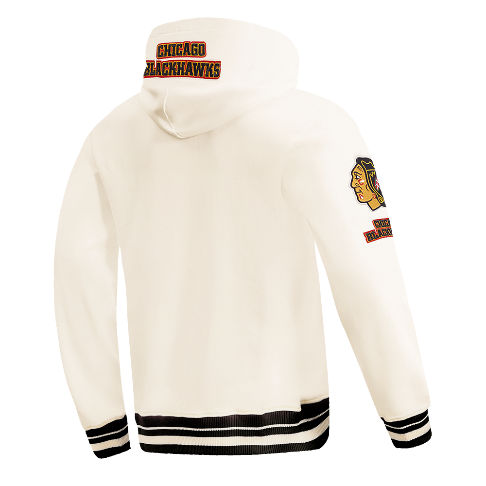 Chicago Blackhawks Cream Rib Fleece Hoodie product image 4, provided for visual reference and product detail review
