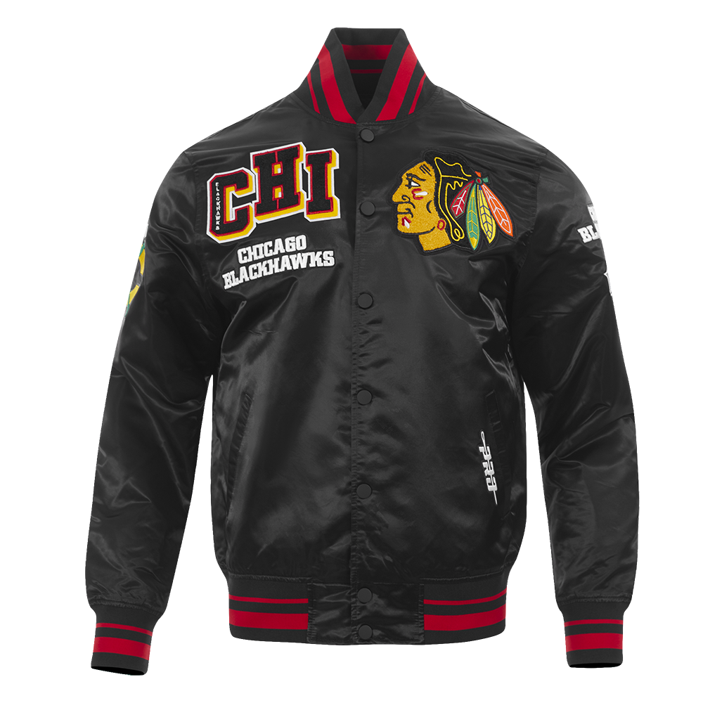 Chicago Blackhawks Black Satin Mash Up Jacket product image 1, provided for visual reference and product detail review