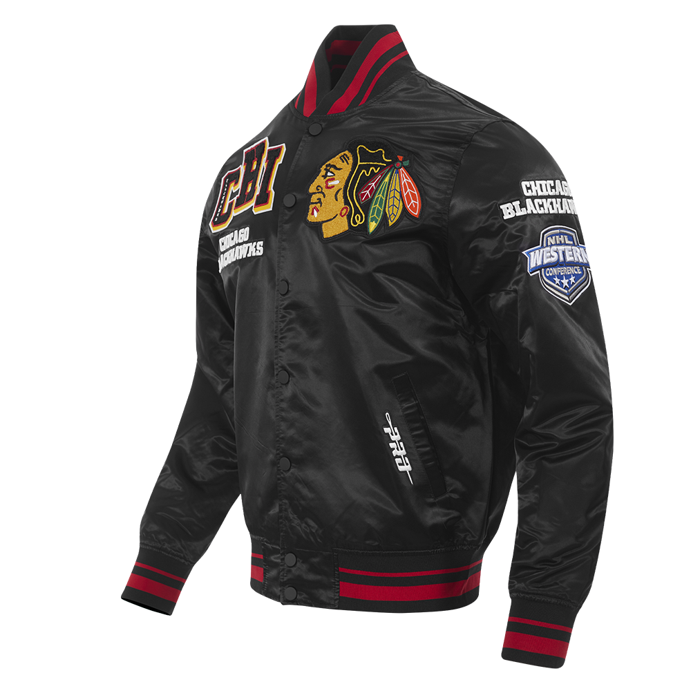 Chicago Blackhawks Black Satin Mash Up Jacket product image 3, provided for visual reference and product detail review