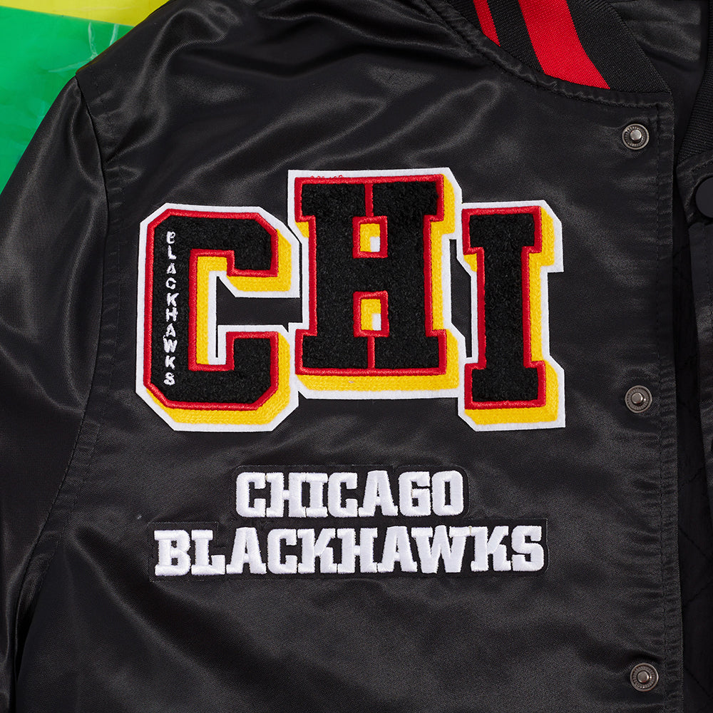 Chicago Blackhawks Black Satin Mash Up Jacket product image 9, provided for visual reference and product detail review