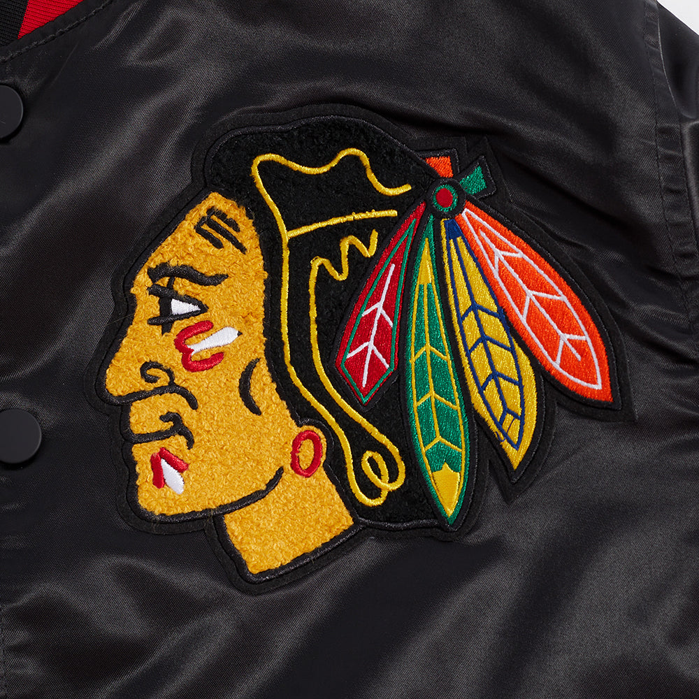 Chicago Blackhawks Black Satin Mash Up Jacket product image 8, provided for visual reference and product detail review