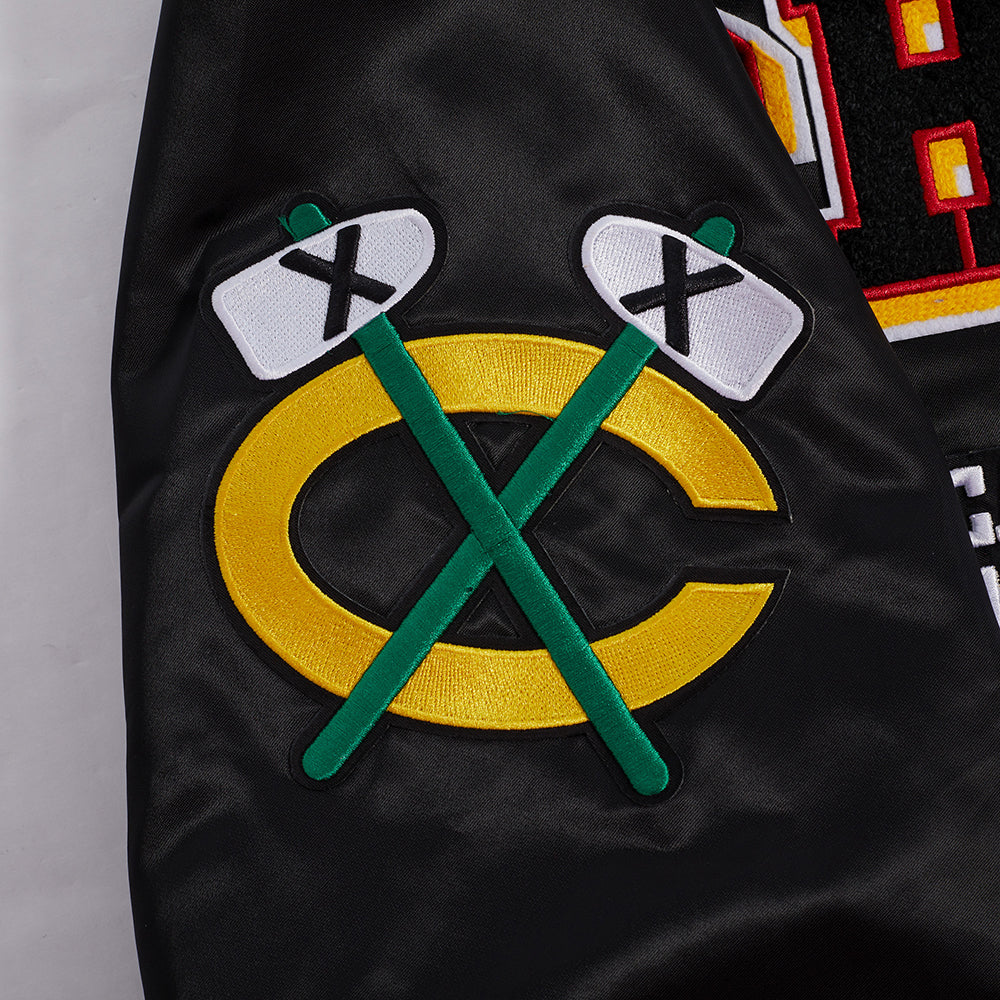 Chicago Blackhawks Black Satin Mash Up Jacket product image 7, provided for visual reference and product detail review