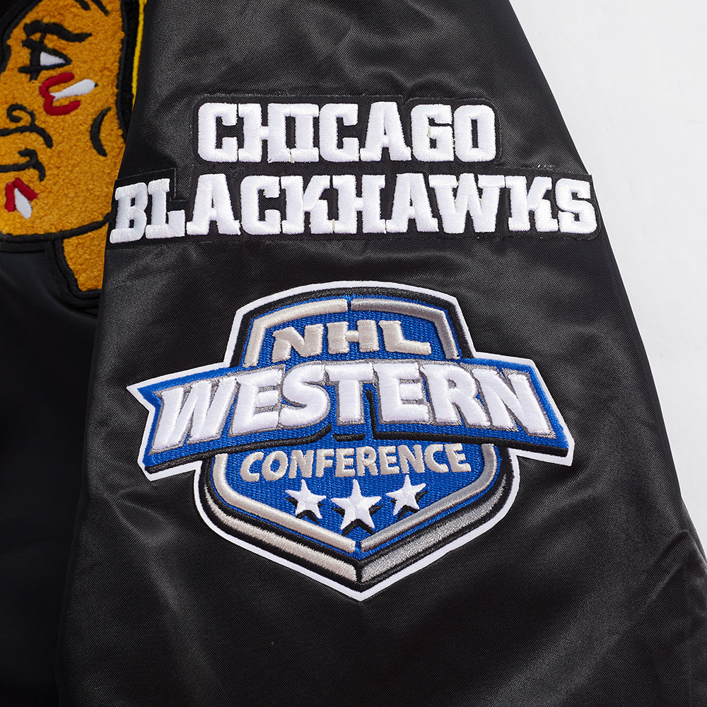 Chicago Blackhawks Black Satin Mash Up Jacket product image 6, provided for visual reference and product detail review