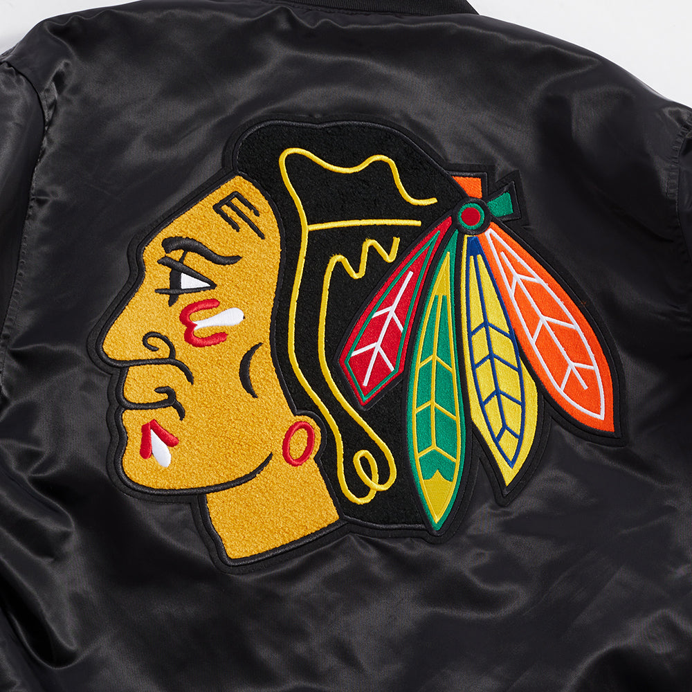 Chicago Blackhawks Black Satin Mash Up Jacket product image 5, provided for visual reference and product detail review