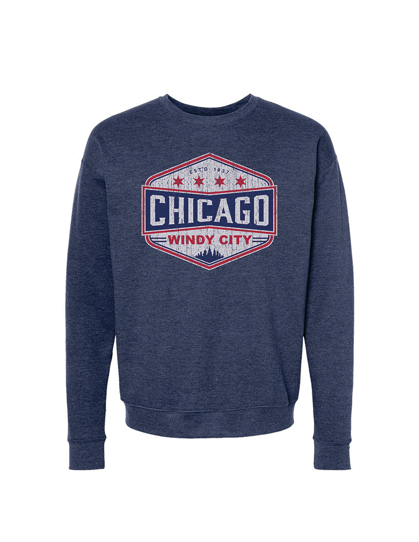 Chicago Heather Denim Hexaco Crewneck Sweatshirt product image 1, provided for visual reference and product detail review
