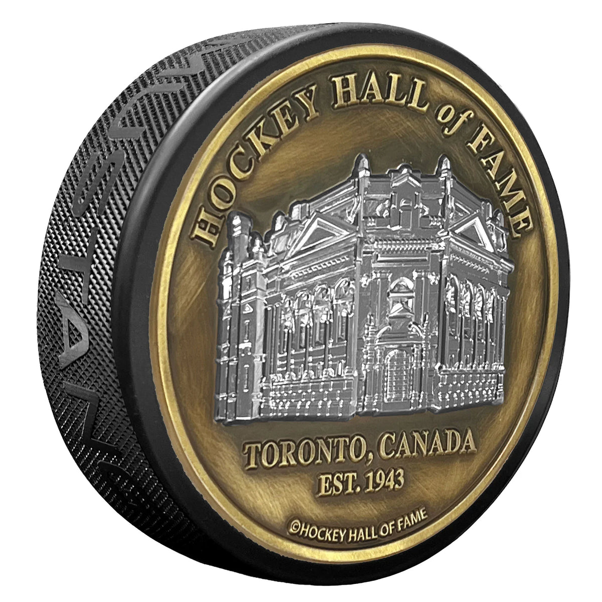 Hockey Hall Of Fame NHL Building Front & Yonge Medallion Hockey Puck product image 1, provided for visual reference and