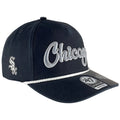 Chicago White Sox Black Overhand Rope Script Snapback Hat product image 1, provided for visual reference and product detail