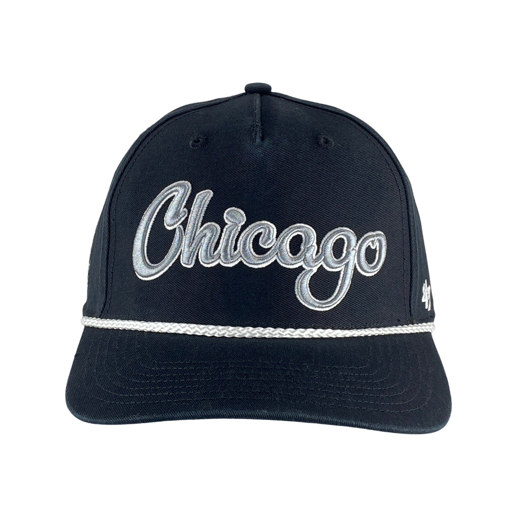 Chicago White Sox Black Overhand Rope Script Snapback Hat product image 4, provided for visual reference and product detail