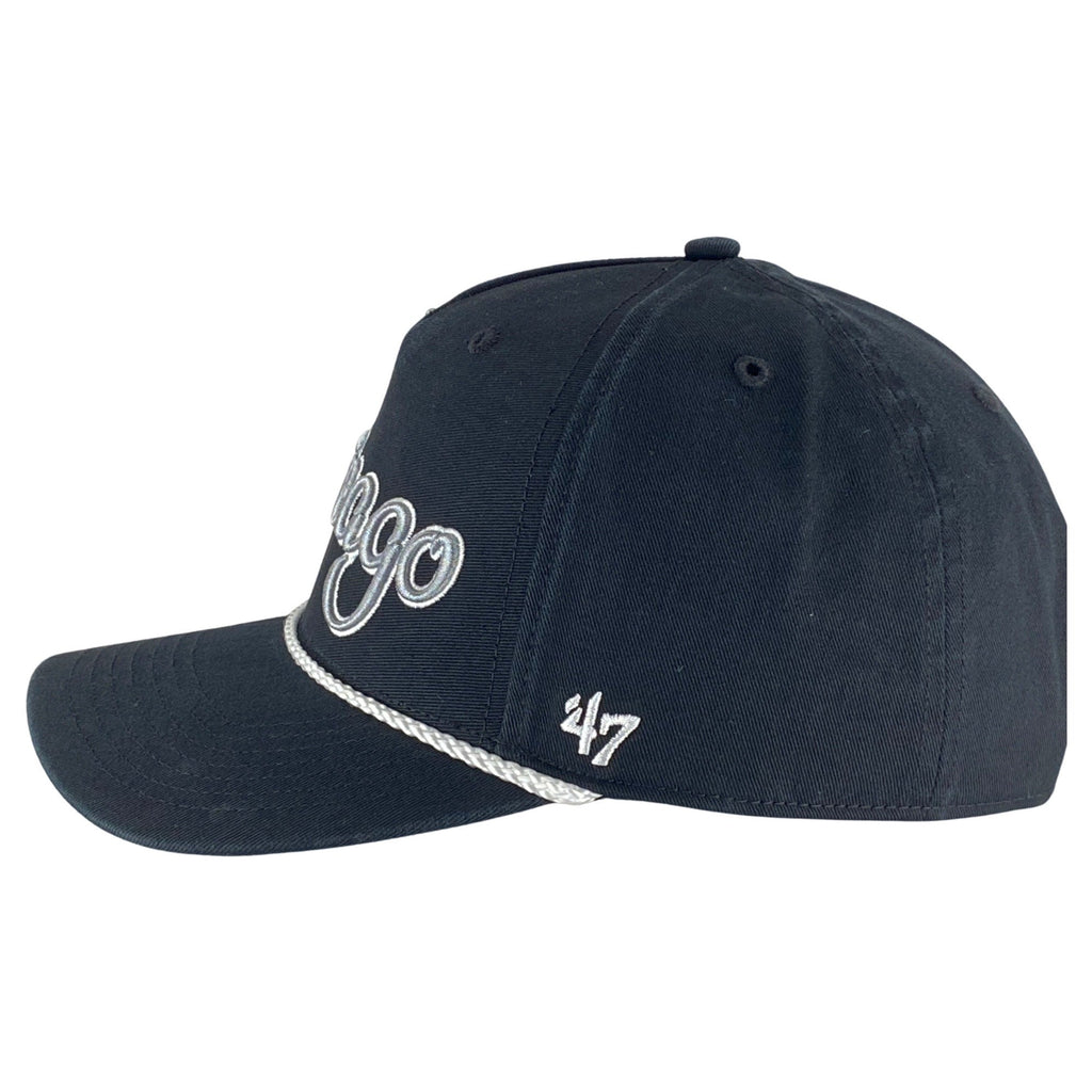 Chicago White Sox Black Overhand Rope Script Snapback Hat product image 5, provided for visual reference and product detail