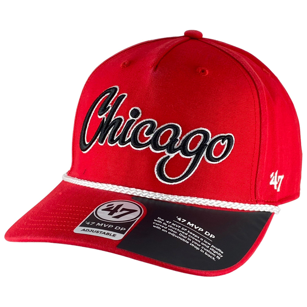 Chicago Blackhawks Red Overhand Rope Script Snapback Hat product image 2, provided for visual reference and product detail