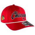 Chicago Blackhawks Red Overhand Rope Script Snapback Hat product image 1, provided for visual reference and product detail
