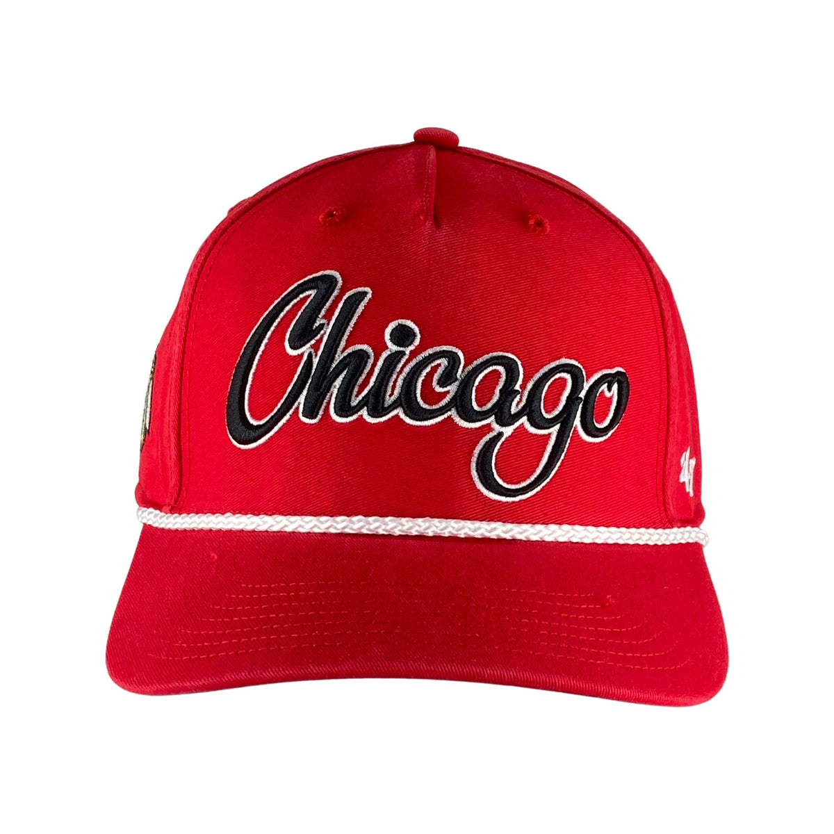 Chicago Blackhawks Red Overhand Rope Script Snapback Hat product image 3, provided for visual reference and product detail