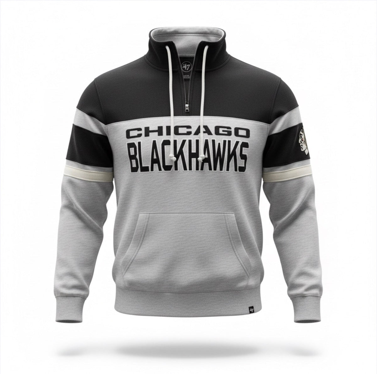 Chicago Blackhawks Black/Grey 1/4 Zip Bay Ridge Amp Fleece product image 1, provided for visual reference and product detail