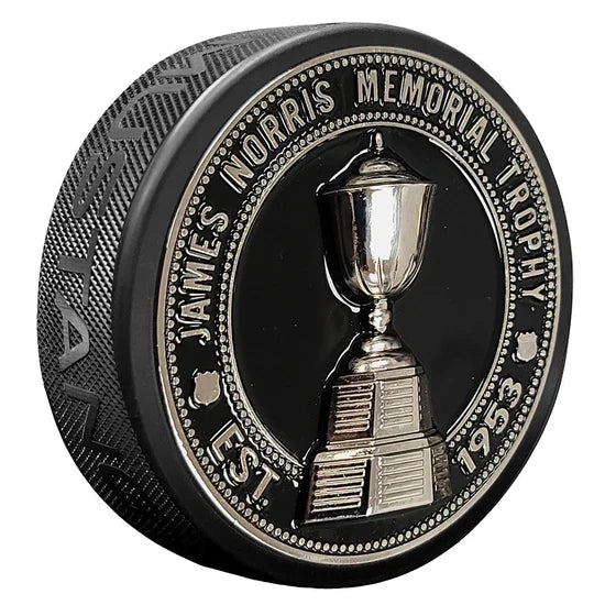NHL James Norris Memorial Ultra 3D Trophy Silver Medallion Hockey Puck product image 1, provided for visual reference and