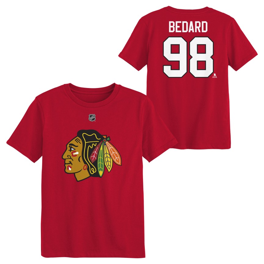 Kids 4-7 Connor Bedard Chicago Blackhawks Red Player T-Shirt product image 1, provided for visual reference and product
