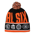 Original Six NHL Outerstuff Youth Vintage Black Large Rib Cuff Pom Knit Hat product image 1, provided for visual reference