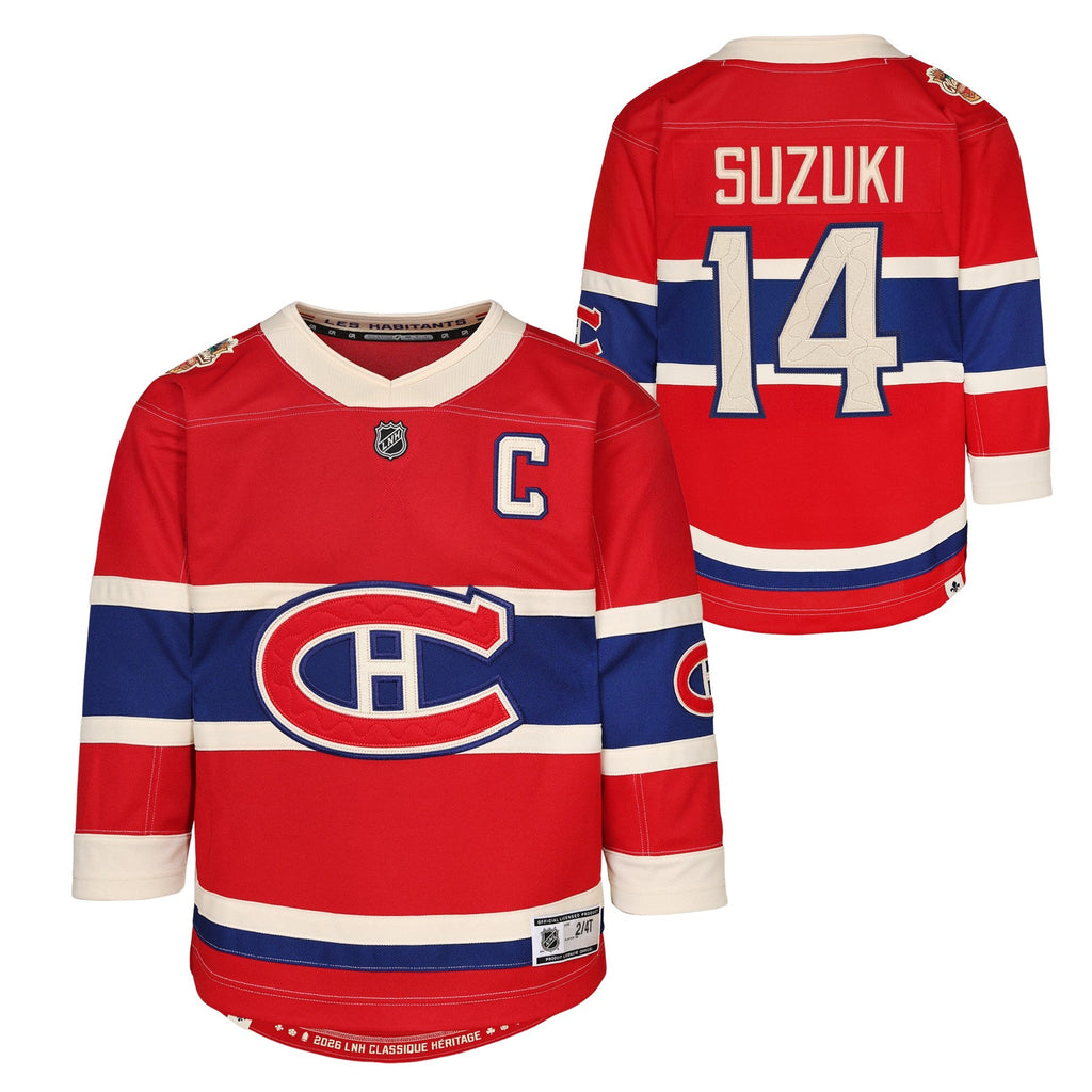 Nick Suzuki Montreal Canadiens NHL Outerstuff Kids Red 2026 Heritage Classic Premier Jersey product image 3, provided for