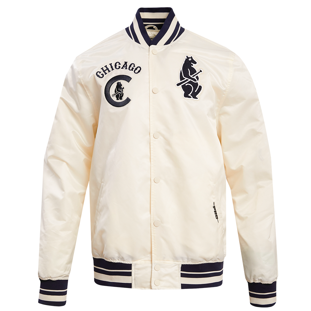 Chicago Cubs Cream Retro Classic Rib Satin Jacket product image 1, provided for visual reference and product detail review