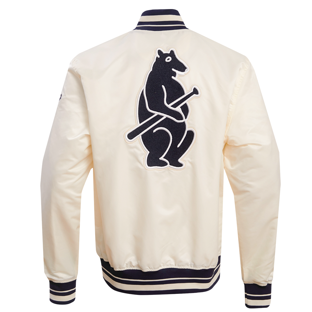 Chicago Cubs Cream Retro Classic Rib Satin Jacket product image 2, provided for visual reference and product detail review