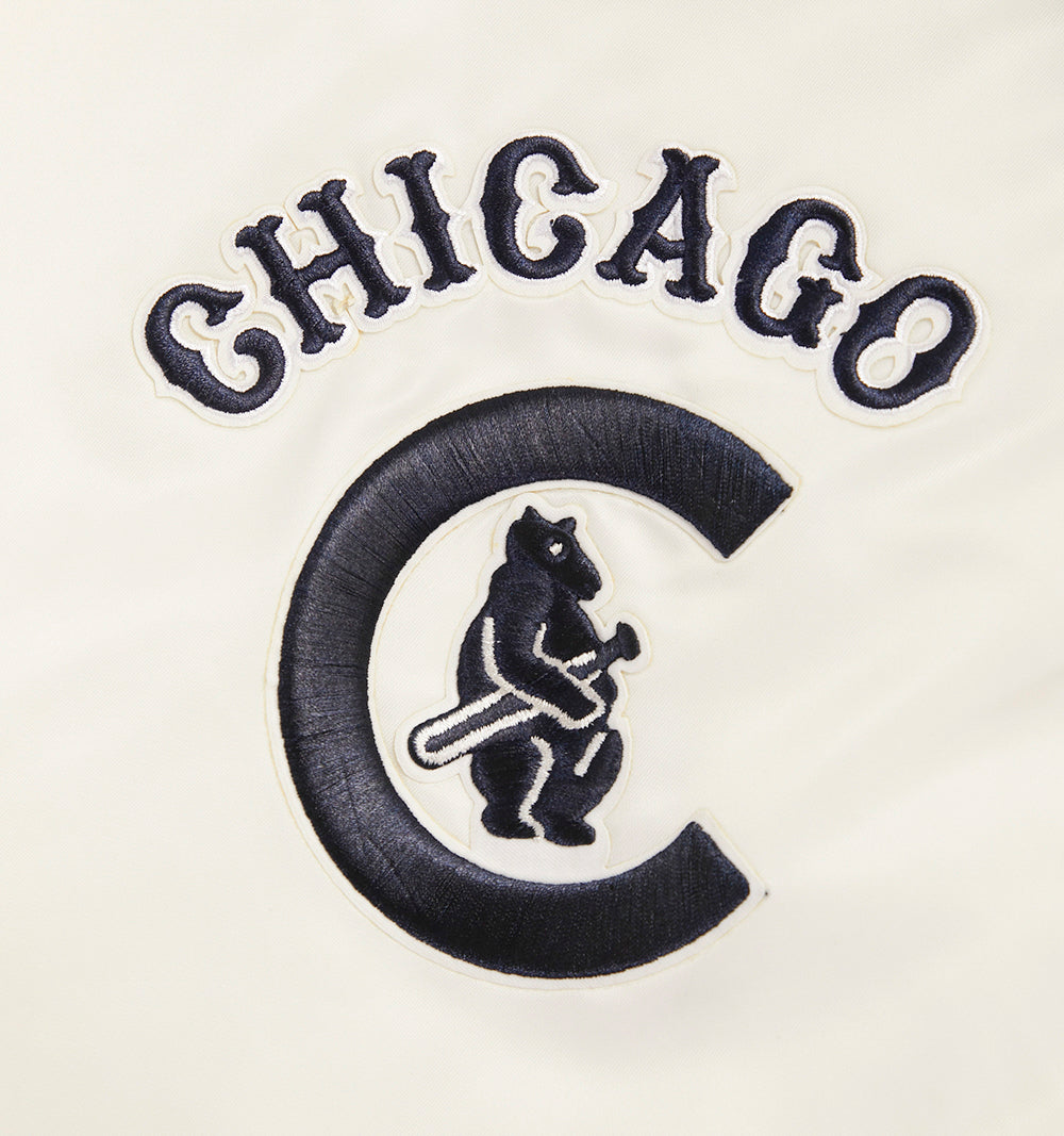 Chicago Cubs Cream Retro Classic Rib Satin Jacket product image 4, provided for visual reference and product detail review