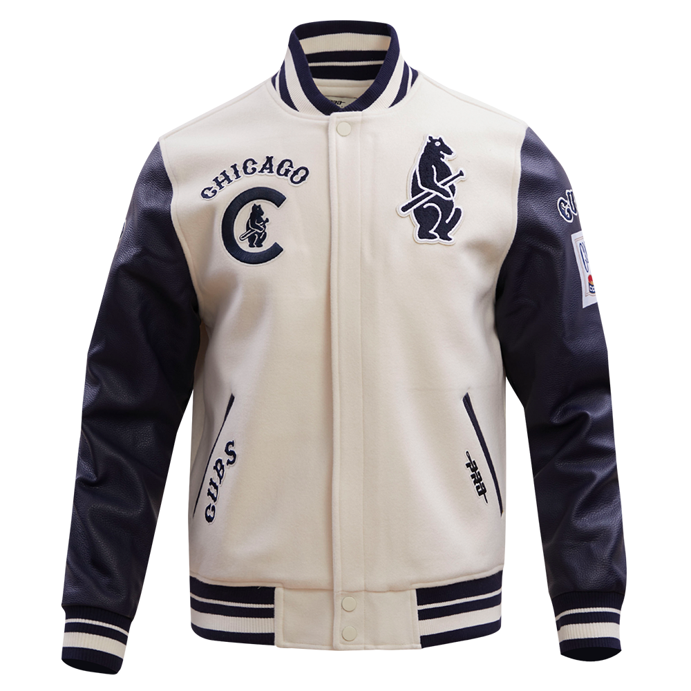 Chicago Cubs Retro Cream Classic Varsity Jacket product image 3, provided for visual reference and product detail review