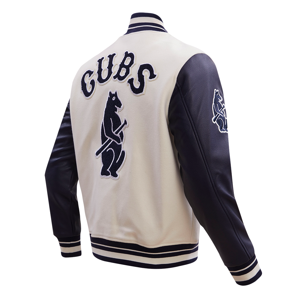 Chicago Cubs Retro Cream Classic Varsity Jacket product image 4, provided for visual reference and product detail review