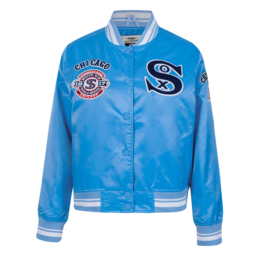 Chicago White Sox Retro Classic Blue Satin Jacket product image 1, provided for visual reference and product detail review