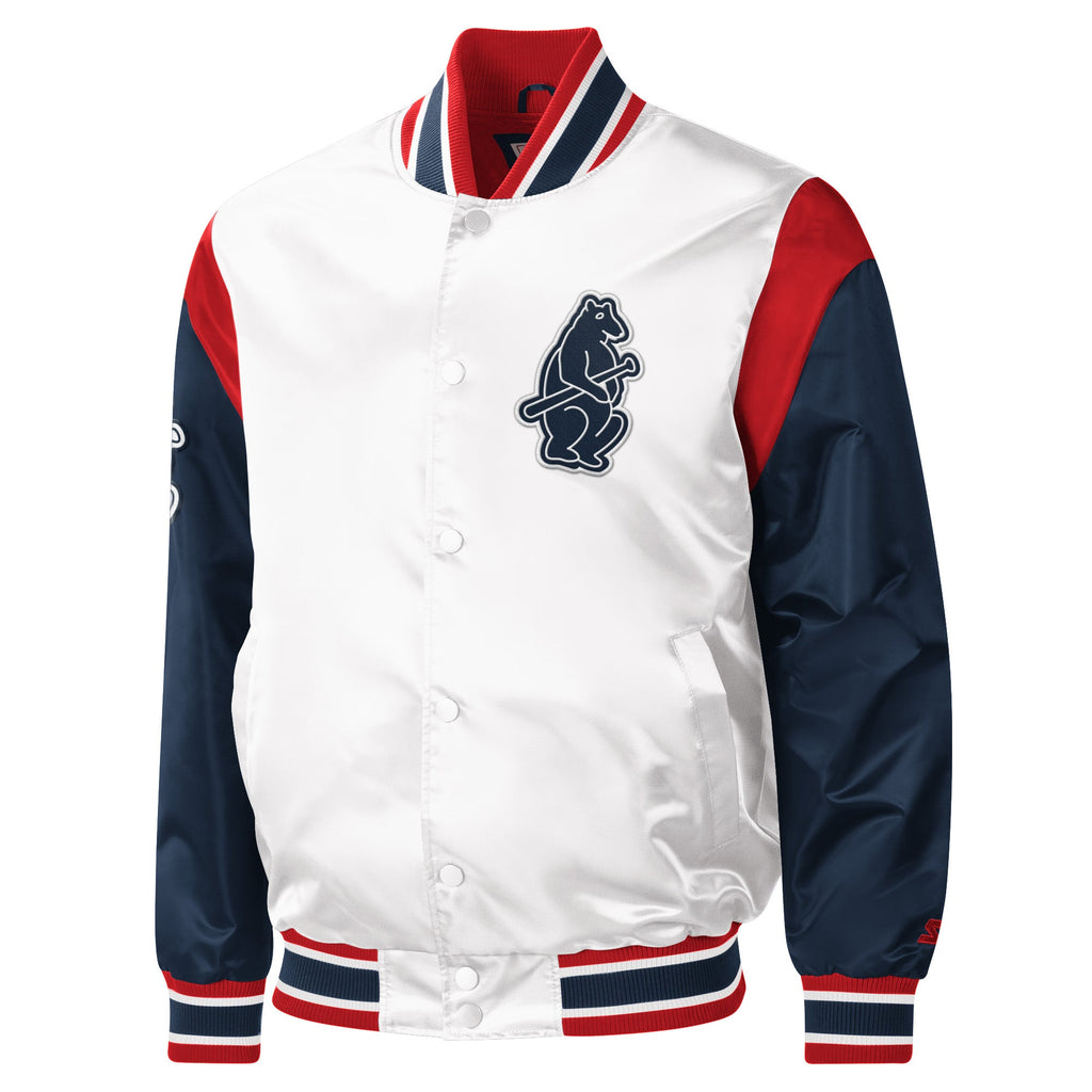 Chicago Cubs White/Red/Navy 1914 Logo Starter Jacket product image 1, provided for visual reference and product detail review