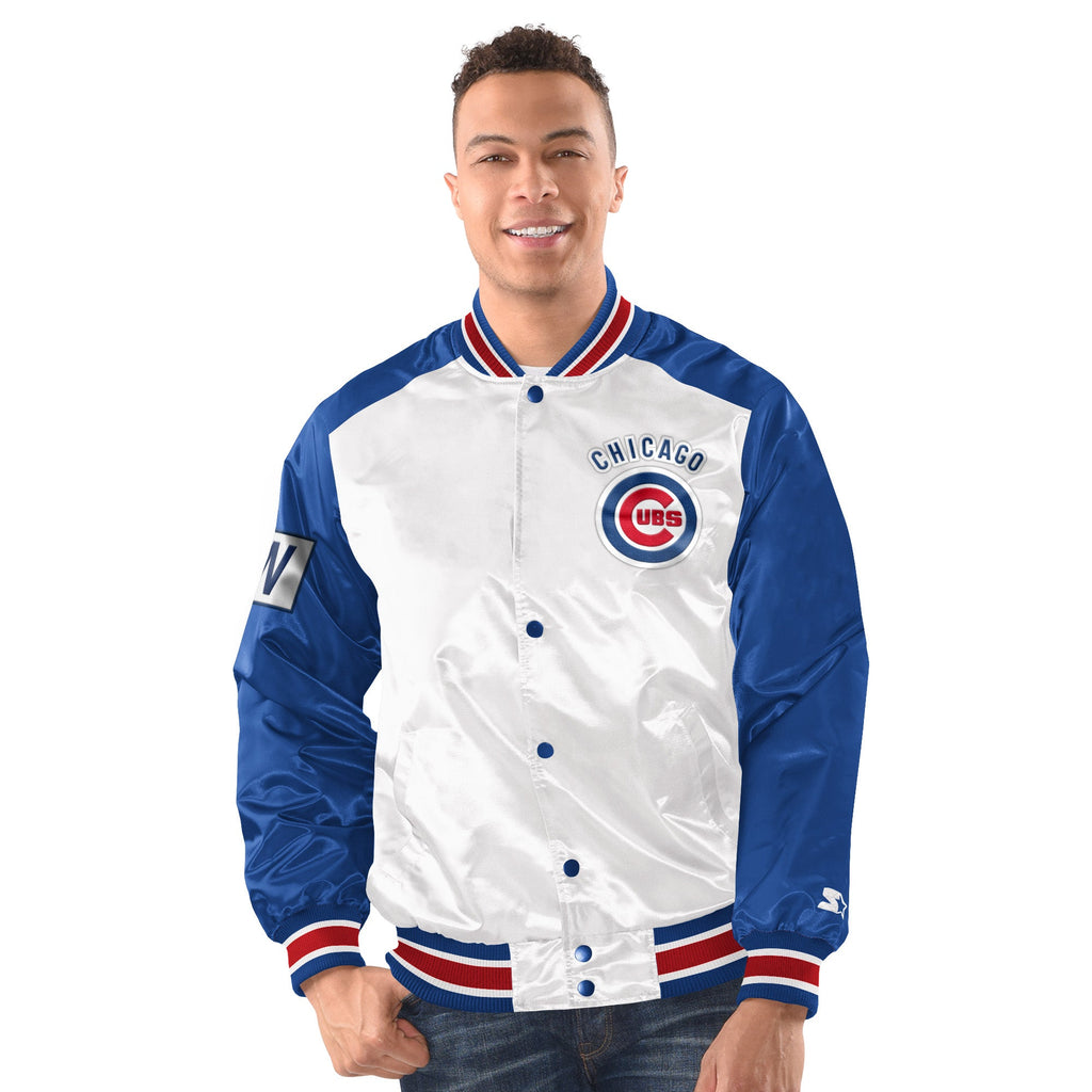 Chicago Cubs White Renegade Varsity Jacket product image 1, provided for visual reference and product detail review