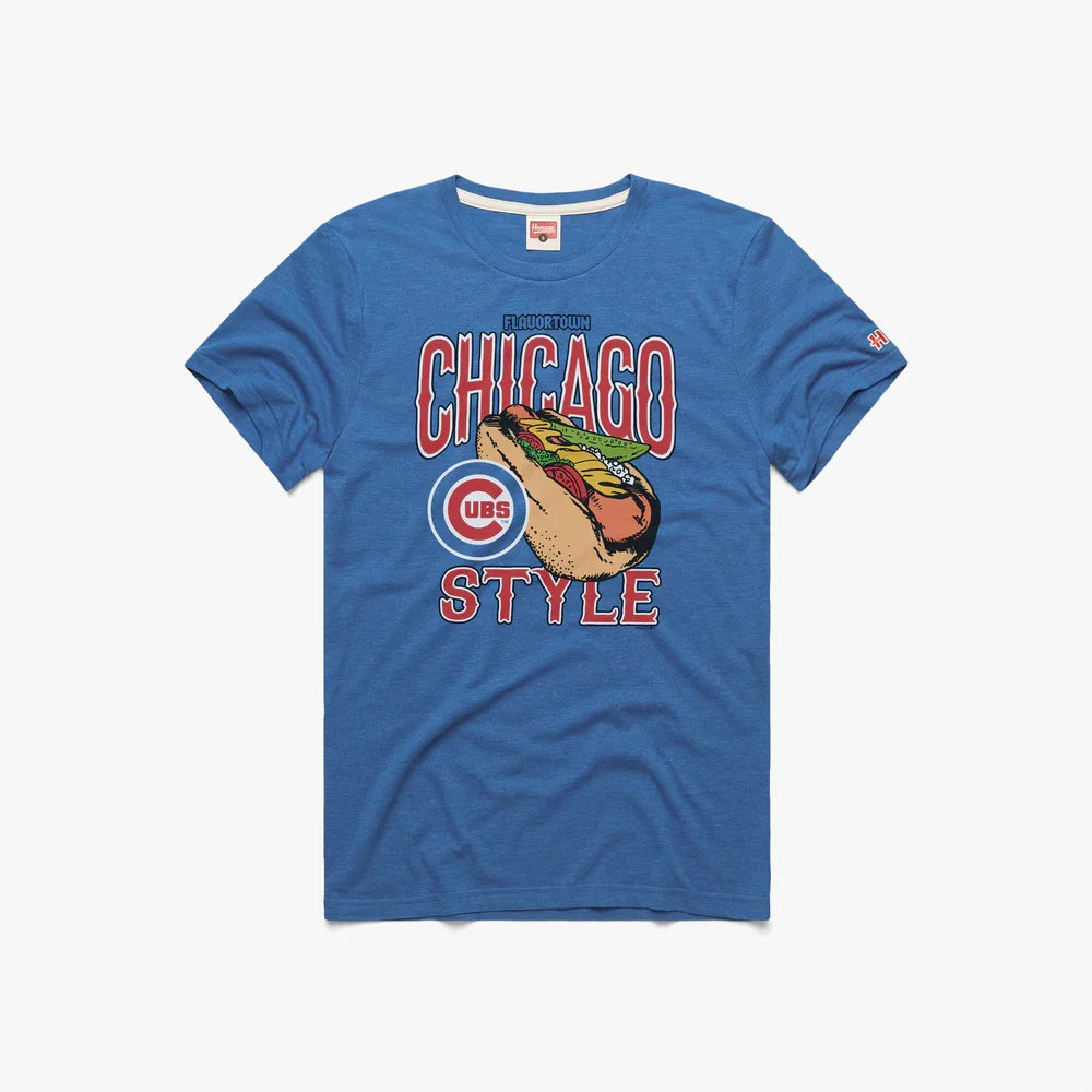 Chicago Cubs Royal Hot Dog Flavortown Guy Fieri Homage T-Shirt product image 1, provided for visual reference and product