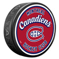 Montreal Canadiens NHL Retro Script Textured Hockey Puck product image 1, provided for visual reference and product detail