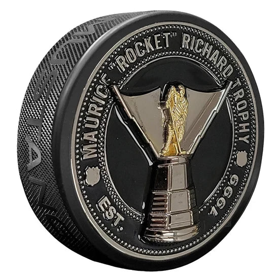 NHL Rocket Richard Ultra 3D Trophy Silver Medallion Hockey Puck product image 1, provided for visual reference and product