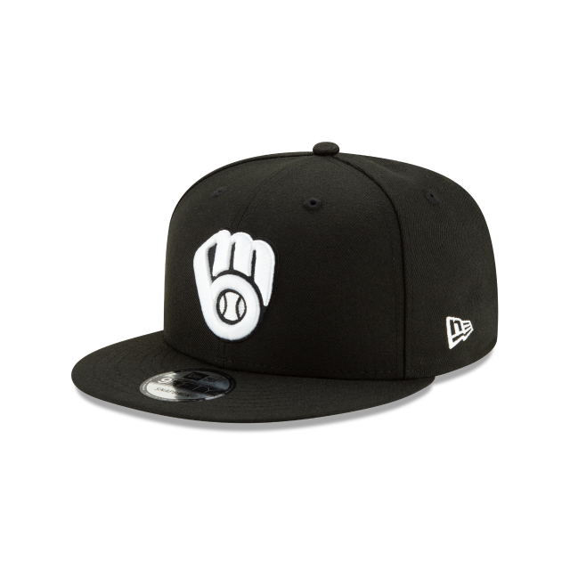 Milwaukee Brewers MLB New Era Men Black White 9Fifty Basic Snapback product image 1, provided for visual reference and
