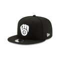 Milwaukee Brewers MLB New Era Men Black White 9Fifty Basic Snapback product image 1, provided for visual reference and