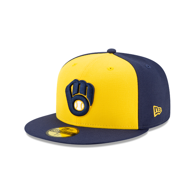 Milwaukee Brewers MLB New Era Men Yellow/Navy 59Fifty Authentic Collection On Field Fitted Hat product image 1, provided for