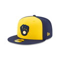 Milwaukee Brewers MLB New Era Men Yellow/Navy 59Fifty Authentic Collection On Field Fitted Hat product image 1, provided for
