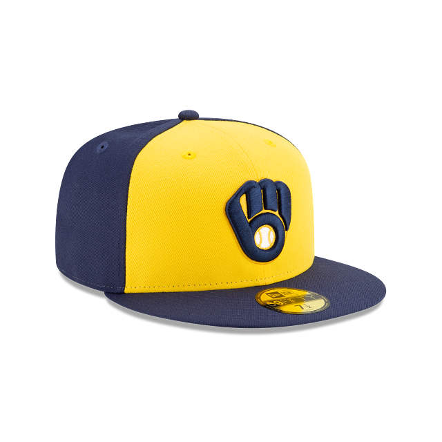 Milwaukee Brewers MLB New Era Men Yellow/Navy 59Fifty Authentic Collection On Field Fitted Hat product image 3, provided for