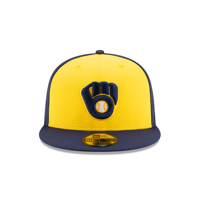 Milwaukee Brewers MLB New Era Men Yellow/Navy 59Fifty Authentic Collection On Field Fitted Hat product image 4, provided for