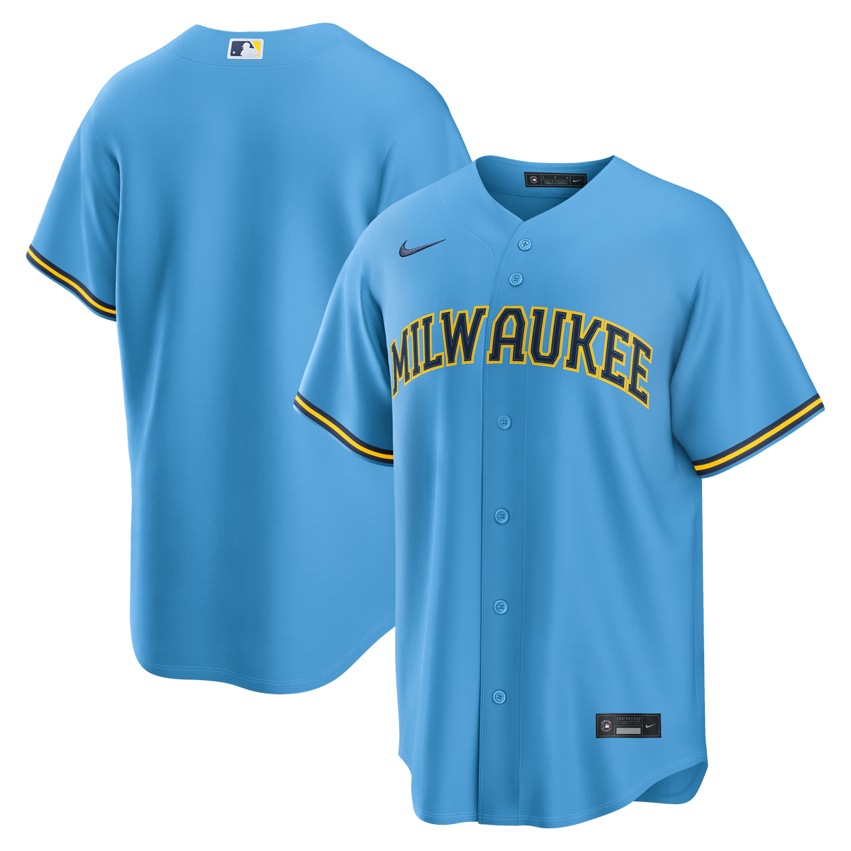 Milwaukee Brewers MLB Nike Men Powder Blue Away Replica Jersey product image 3, provided for visual reference and product