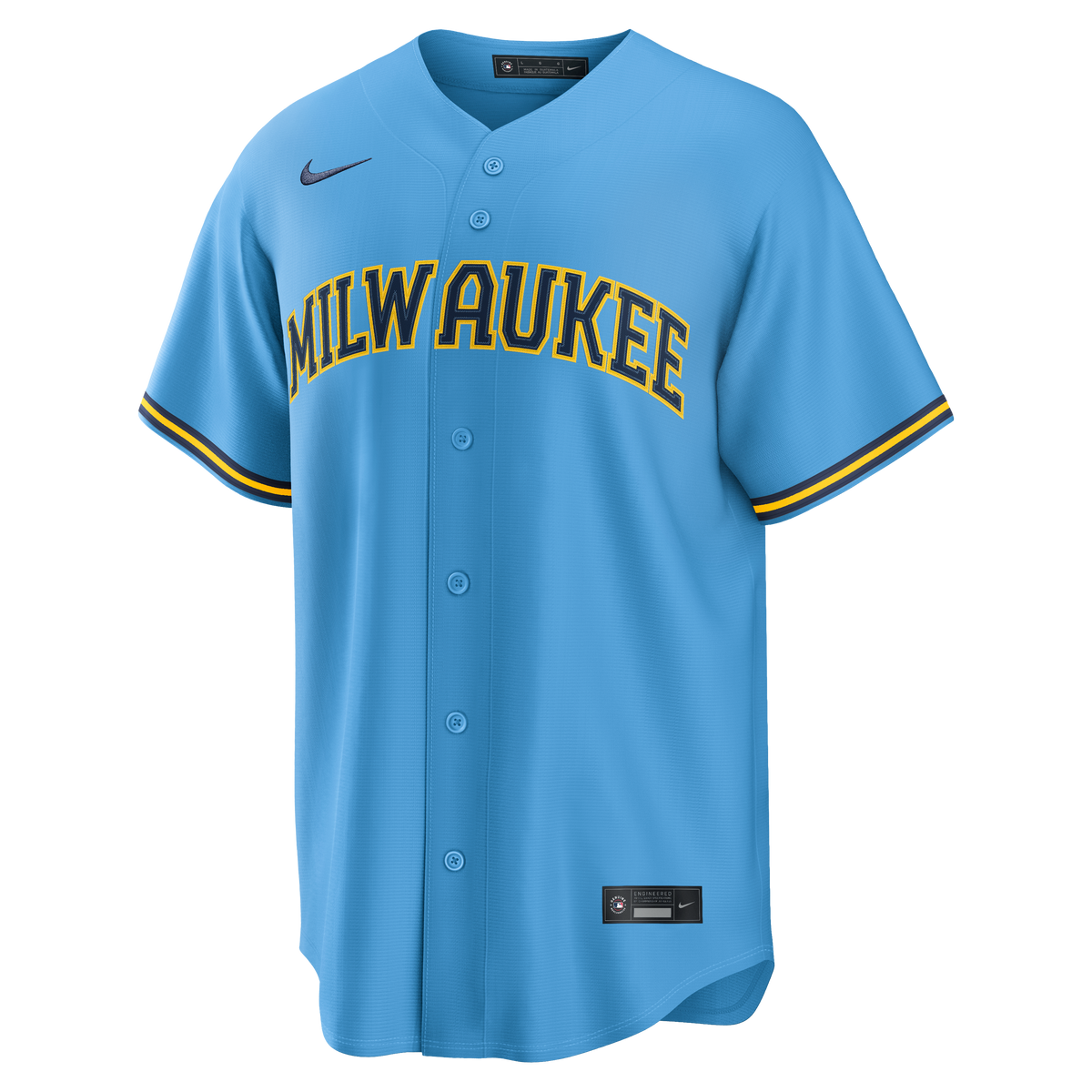 Milwaukee Brewers MLB Nike Men Powder Blue Away Replica Jersey product image 1, provided for visual reference and product