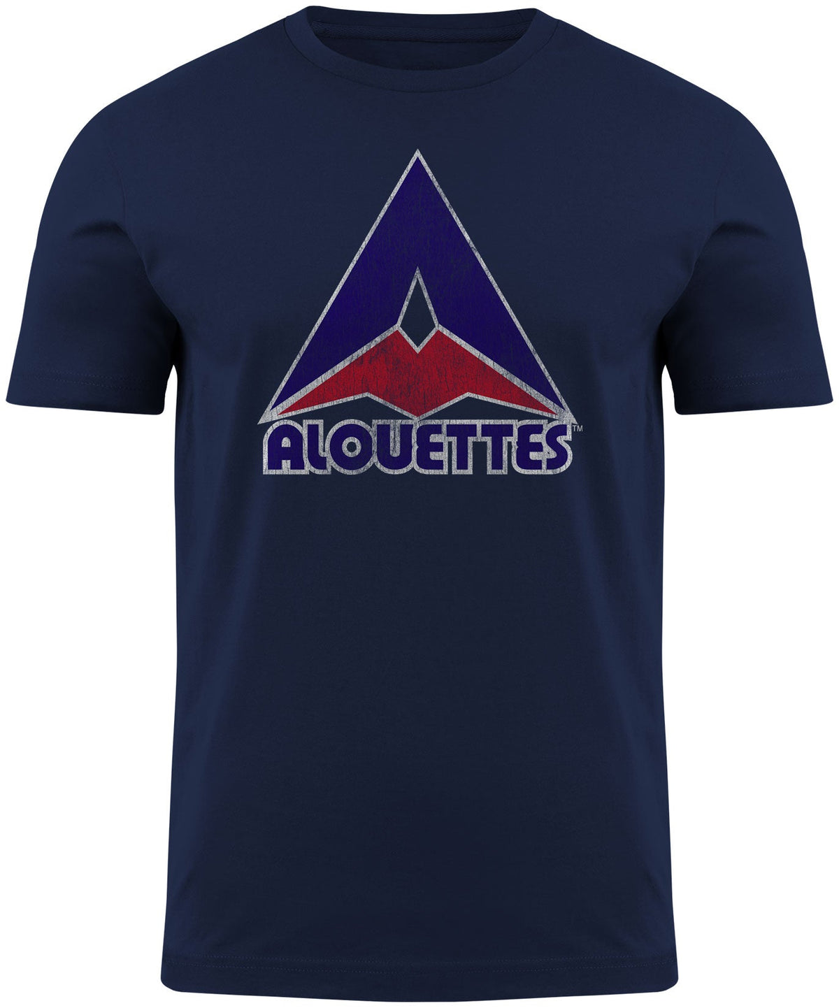 Montreal Alouettes CFL Bulletin Men Navy Distressed Vintage Logo T-Shirt product image 1, provided for visual reference and