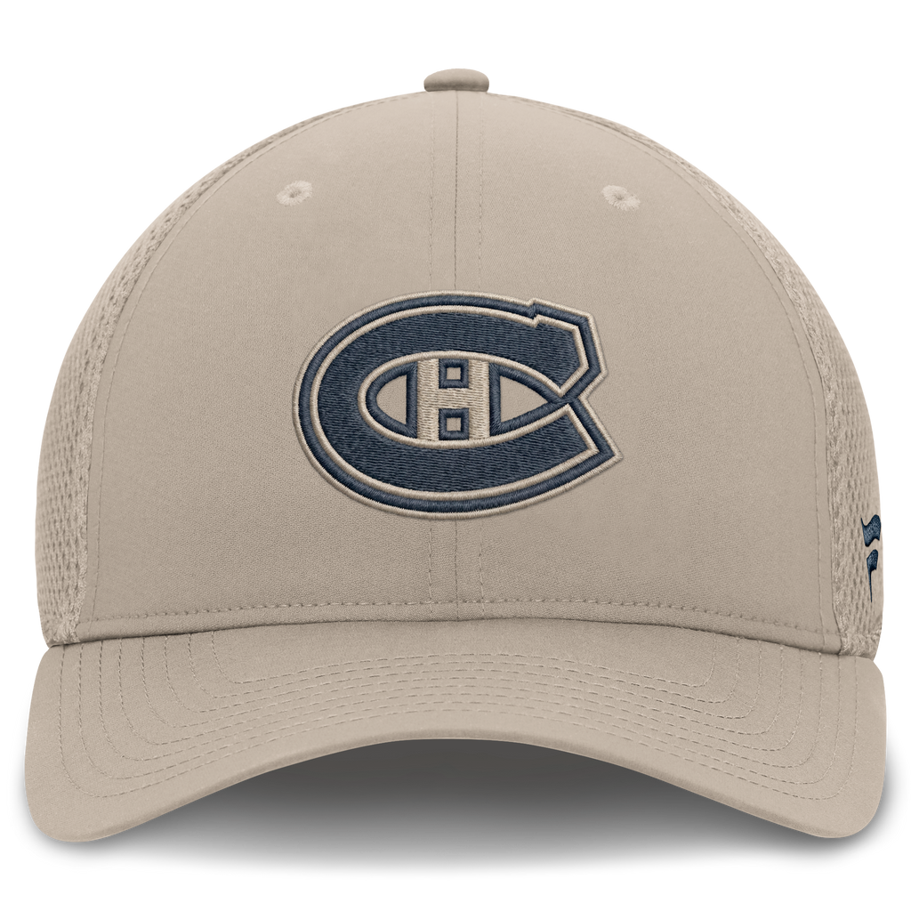Montreal Canadiens NHL Fanatics Branded Men Beige Authentic Pro Road Stretch Meshback Hat product image 3, provided for