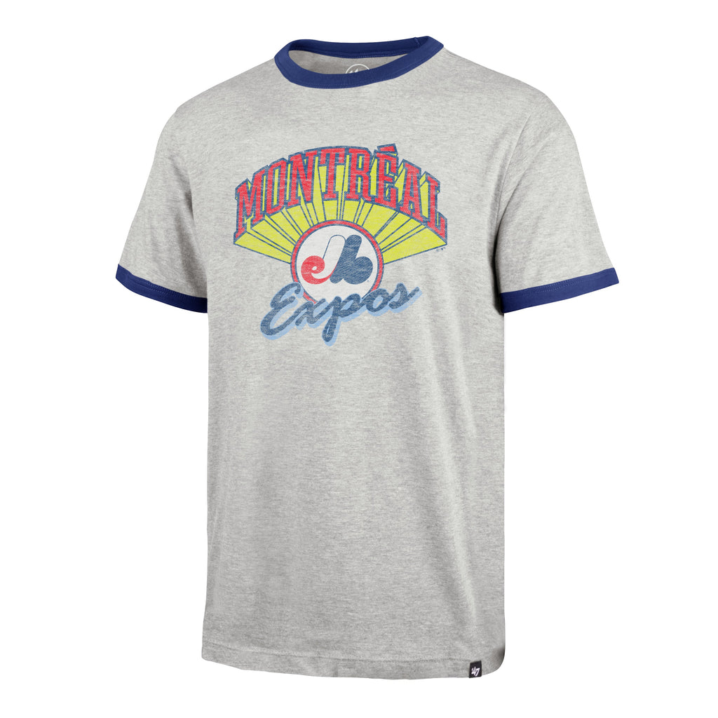 Montreal Expos MLB 47 Brand Men Athletic Grey Wax Pack Ringer T-Shirt product image 1, provided for visual reference and