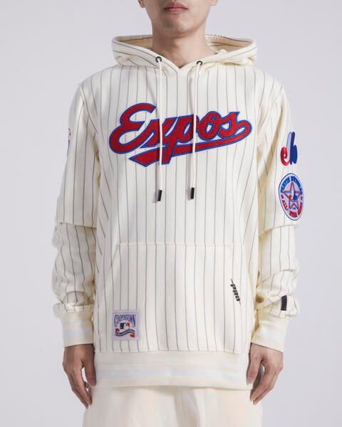 Montreal Expos MLB Pro Standard Men Cream Pinstripe Cooperstown Pullover Hoodie product image 1, provided for visual